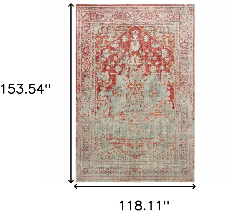 Grey And Orange Oriental Power Loom Stain Resistant Area Rug Photo 5