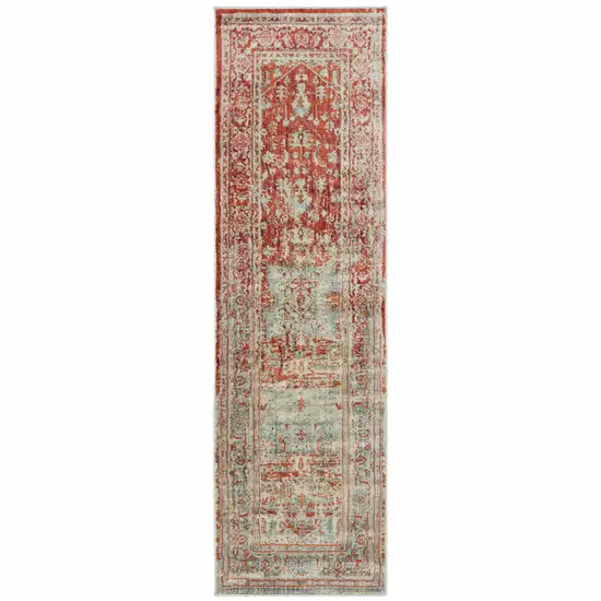 Grey And Orange Oriental Power Loom Stain Resistant Runner Rug Photo 1