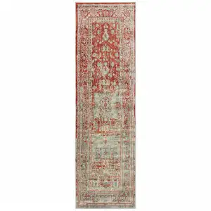 Photo of Grey And Orange Oriental Power Loom Stain Resistant Runner Rug