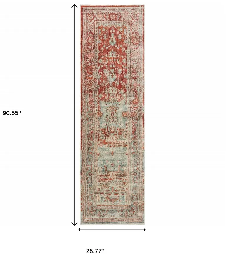 Grey And Orange Oriental Power Loom Stain Resistant Runner Rug Photo 4