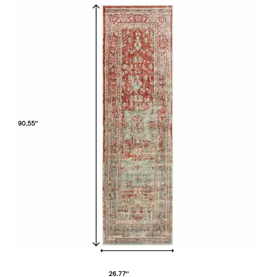 Grey And Orange Oriental Power Loom Stain Resistant Runner Rug Photo 4