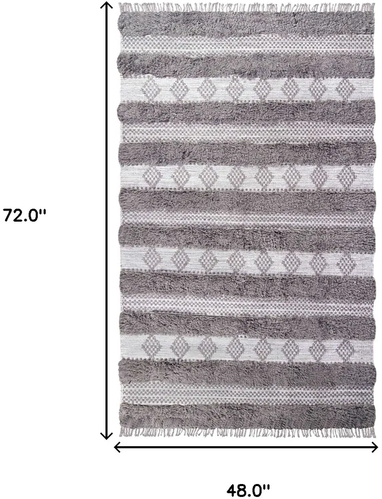 Grey And Silver Wool Striped Flatweave Handmade Stain Resistant Area Rug With Fringe Photo 2