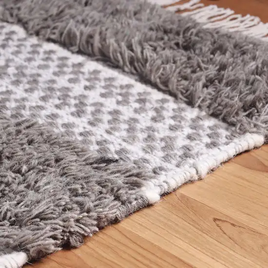 Grey And Silver Wool Striped Flatweave Handmade Stain Resistant Area Rug With Fringe Photo 7