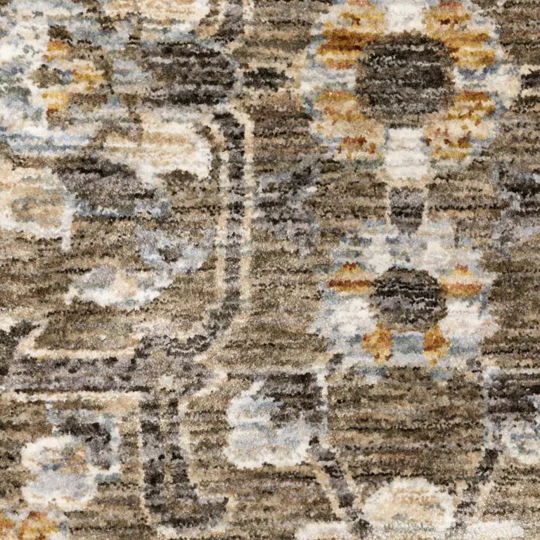 Grey And Tan Floral Power Loom Stain Resistant Area Rug With Fringe Photo 5