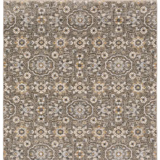 Gray Floral Power Loom Area Rug With Fringe Photo 4