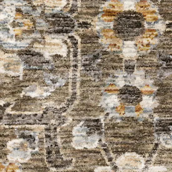 Grey And Tan Floral Power Loom Stain Resistant Area Rug With Fringe Photo 4