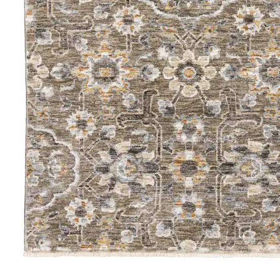 Grey And Tan Floral Power Loom Stain Resistant Area Rug With Fringe Photo 1