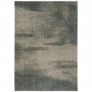 Photo of Grey And Teal Blue Abstract Power Loom Stain Resistant Area Rug