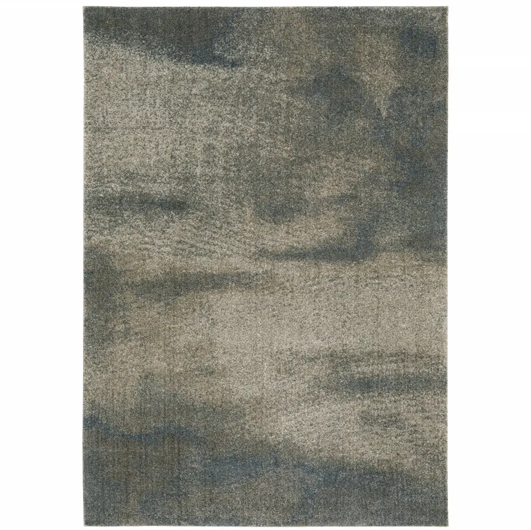 Grey And Teal Blue Abstract Power Loom Stain Resistant Area Rug Photo 1