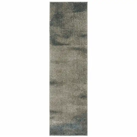 Grey And Teal Blue Abstract Power Loom Stain Resistant Runner Rug Photo 1
