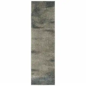 Photo of Grey And Teal Blue Abstract Power Loom Stain Resistant Runner Rug