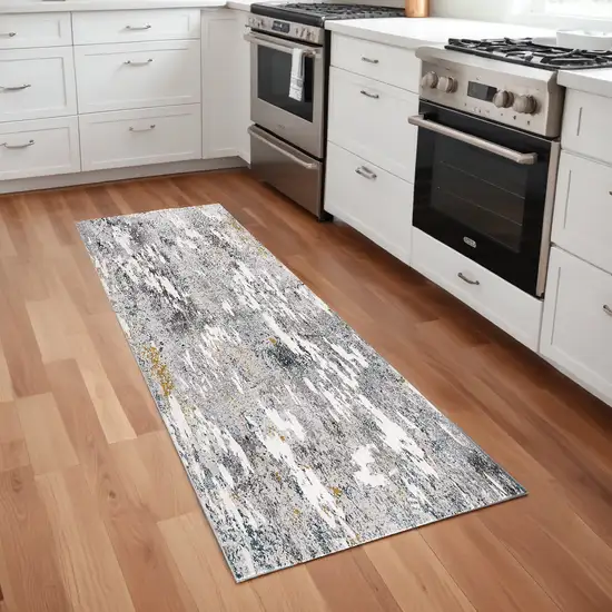 2' X 8' Grey And White Abstract Power Loom Stain Resistant Area Rug Photo 1