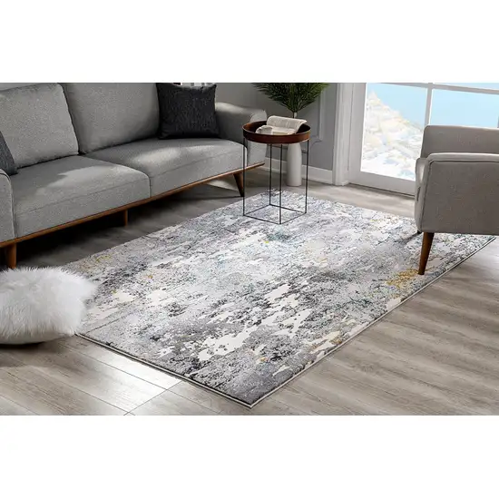 Grey And White Abstract Power Loom Stain Resistant Area Rug Photo 7