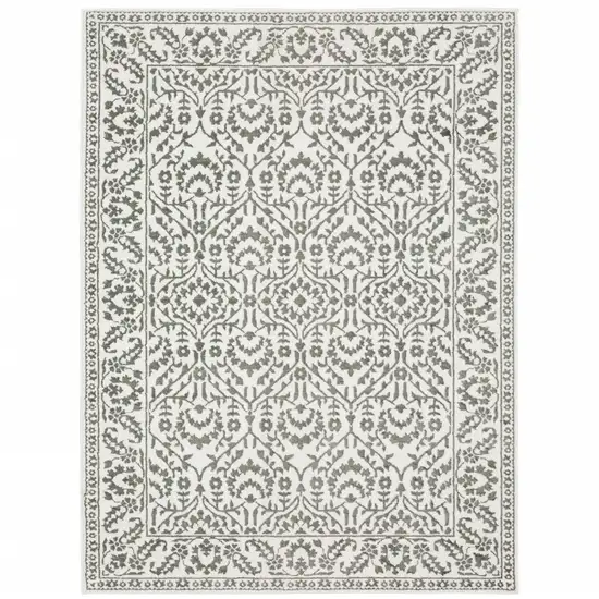 Grey And White Floral Power Loom Stain Resistant Area Rug Photo 1