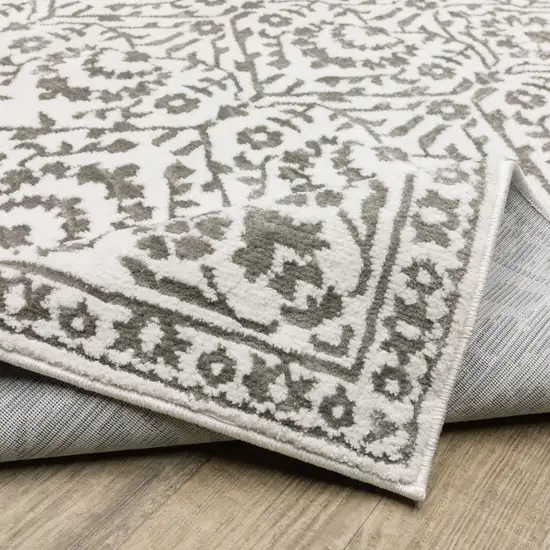 Grey And White Floral Power Loom Stain Resistant Area Rug Photo 9