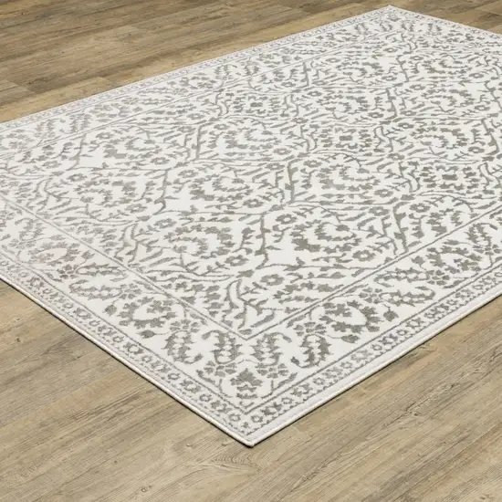 Grey And White Floral Power Loom Stain Resistant Area Rug Photo 5