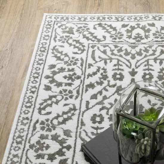 Grey And White Floral Power Loom Stain Resistant Area Rug Photo 7