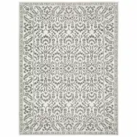 Photo of Grey And White Floral Power Loom Stain Resistant Area Rug