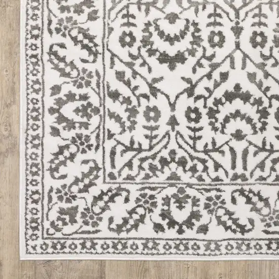 Grey And White Floral Power Loom Stain Resistant Area Rug Photo 2