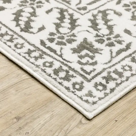 Grey And White Floral Power Loom Stain Resistant Area Rug Photo 4