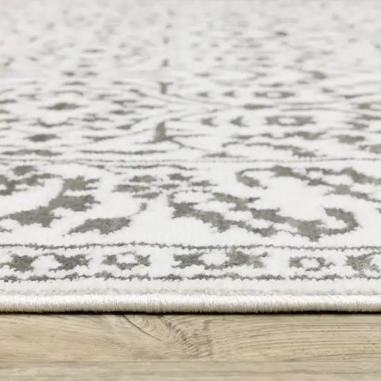 Grey And White Floral Power Loom Stain Resistant Area Rug Photo 6