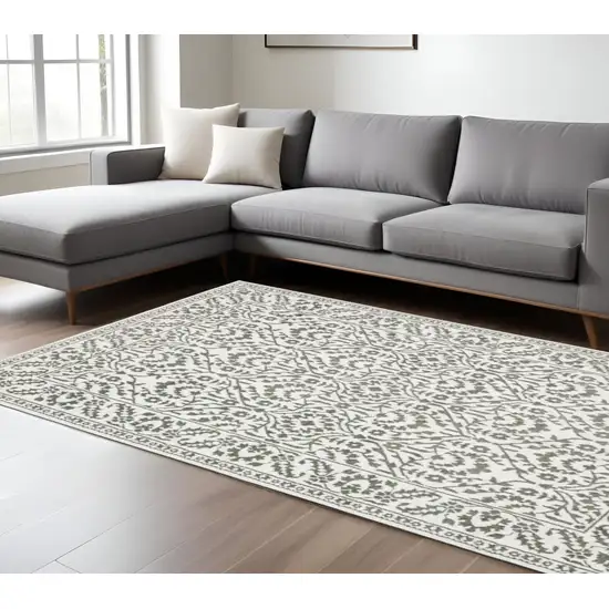 Gray and White Floral Power Loom Area Rug Photo 1