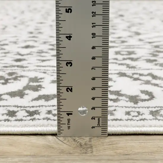 Grey And White Floral Power Loom Stain Resistant Runner Rug Photo 9