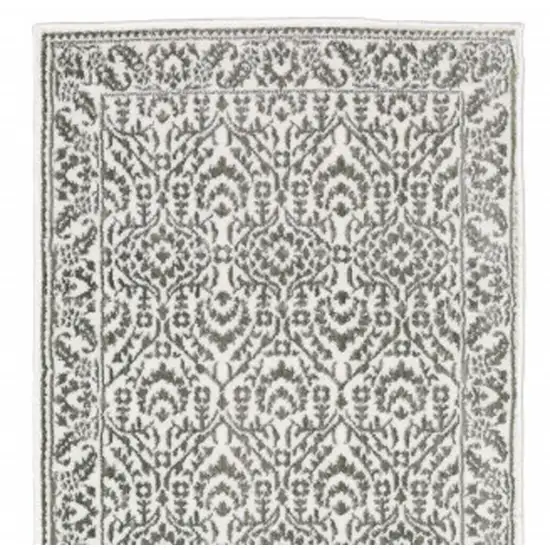 2' X 8' Grey And White Floral Power Loom Stain Resistant Runner Rug Photo 4