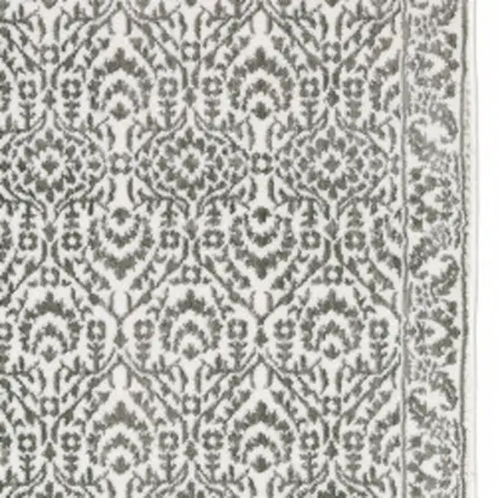 2' X 8' Grey And White Floral Power Loom Stain Resistant Runner Rug Photo 3