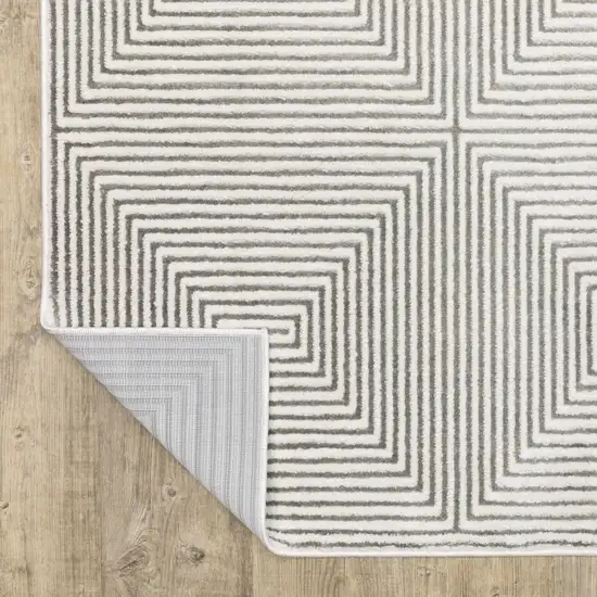 Grey And White Geometric Power Loom Stain Resistant Area Rug Photo 9