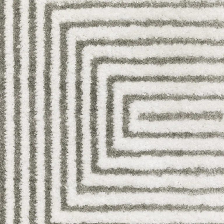 Grey And White Geometric Power Loom Stain Resistant Area Rug Photo 4