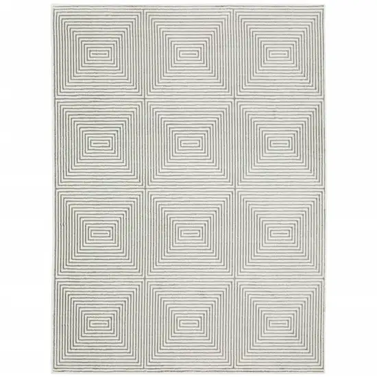 Grey And White Geometric Power Loom Stain Resistant Area Rug Photo 1