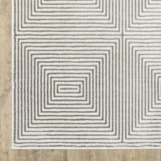 Grey And White Geometric Power Loom Stain Resistant Area Rug Photo 3