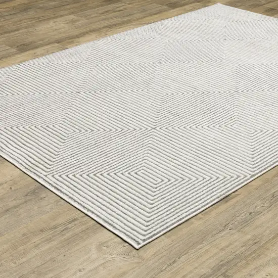 Grey And White Geometric Power Loom Stain Resistant Area Rug Photo 7