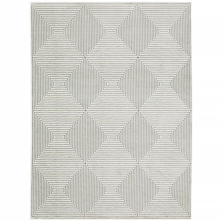 Grey And White Geometric Power Loom Stain Resistant Area Rug Photo 1