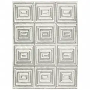 Photo of Grey And White Geometric Power Loom Stain Resistant Area Rug