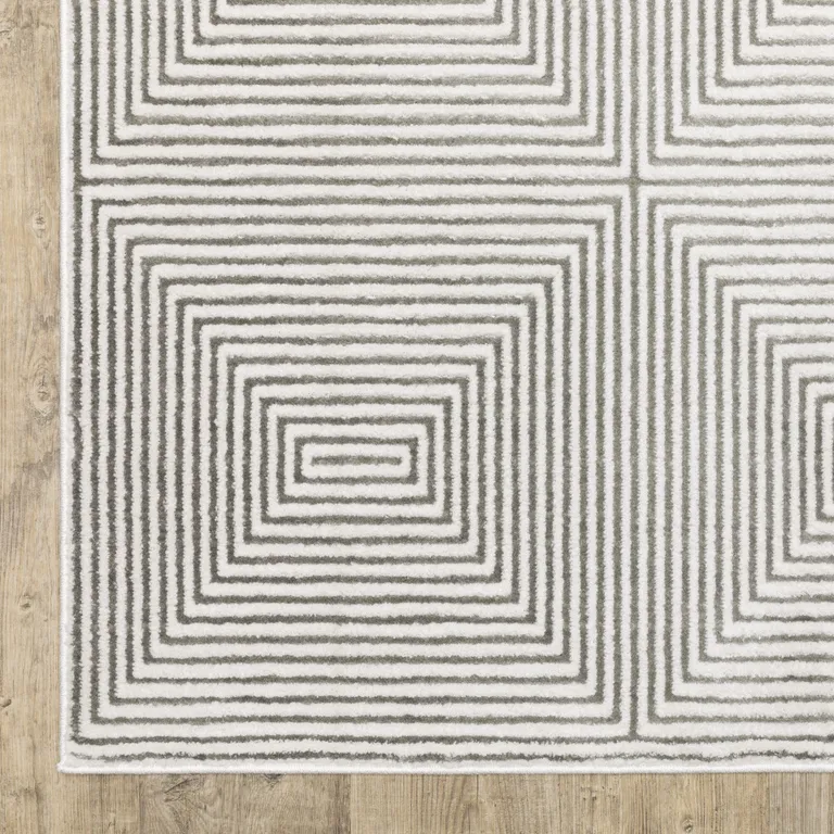 Grey And White Geometric Power Loom Stain Resistant Area Rug Photo 3