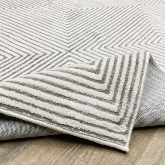 Grey And White Geometric Power Loom Stain Resistant Runner Rug Photo 9