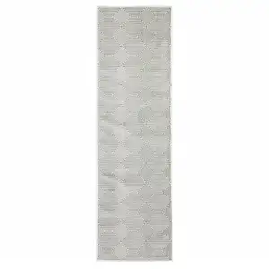 Photo of Grey And White Geometric Power Loom Stain Resistant Runner Rug