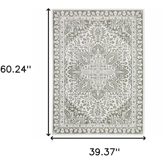 Grey And White Oriental Power Loom Stain Resistant Area Rug Photo 10