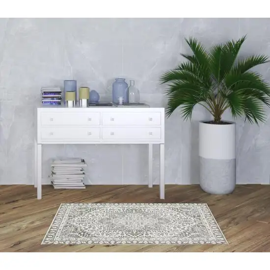 Grey And White Oriental Power Loom Stain Resistant Area Rug Photo 3