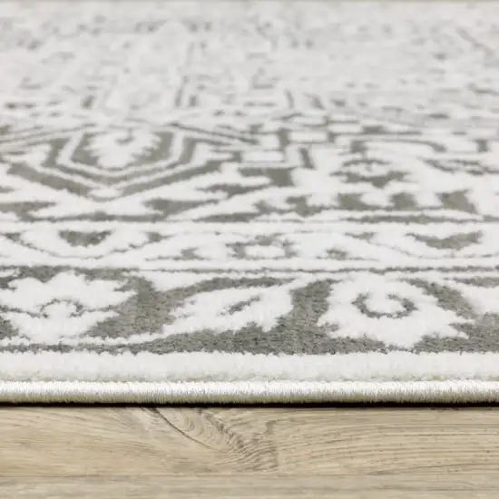 Grey And White Oriental Power Loom Stain Resistant Area Rug Photo 9