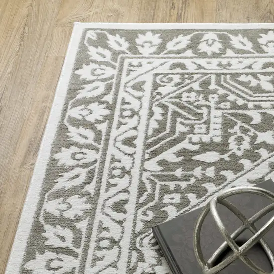 Grey And White Oriental Power Loom Stain Resistant Area Rug Photo 6