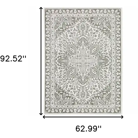 Grey And White Oriental Power Loom Stain Resistant Area Rug Photo 10