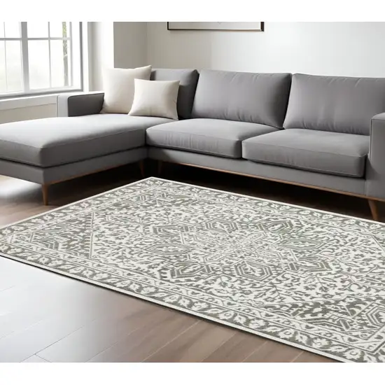 Gray and White Oriental Power Loom Area Rug Photo 1