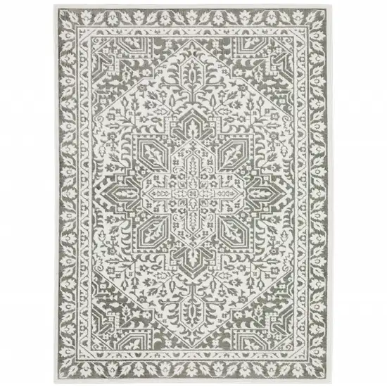 Grey And White Oriental Power Loom Stain Resistant Area Rug Photo 1