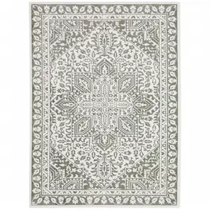 Photo of Grey And White Oriental Power Loom Stain Resistant Area Rug