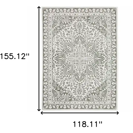 Grey And White Oriental Power Loom Stain Resistant Area Rug Photo 10