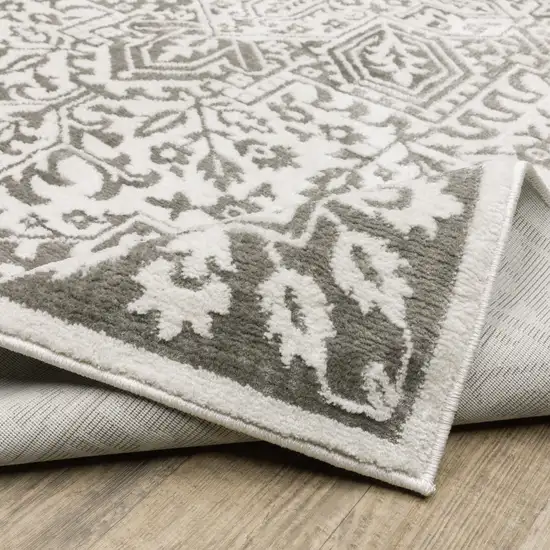 Grey And White Oriental Power Loom Stain Resistant Area Rug Photo 8