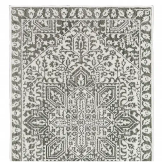 2' X 8' Grey And White Oriental Power Loom Stain Resistant Runner Rug Photo 4